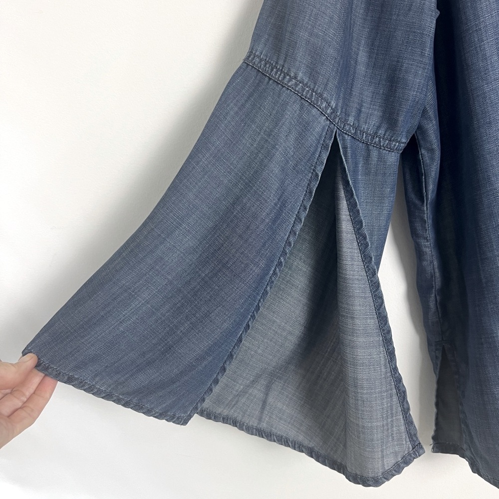 Chico's Chambray 100% Lyocell Long Split Cuff Bell Sleeve Tunic Top Size 16 - Picture 5 of 10